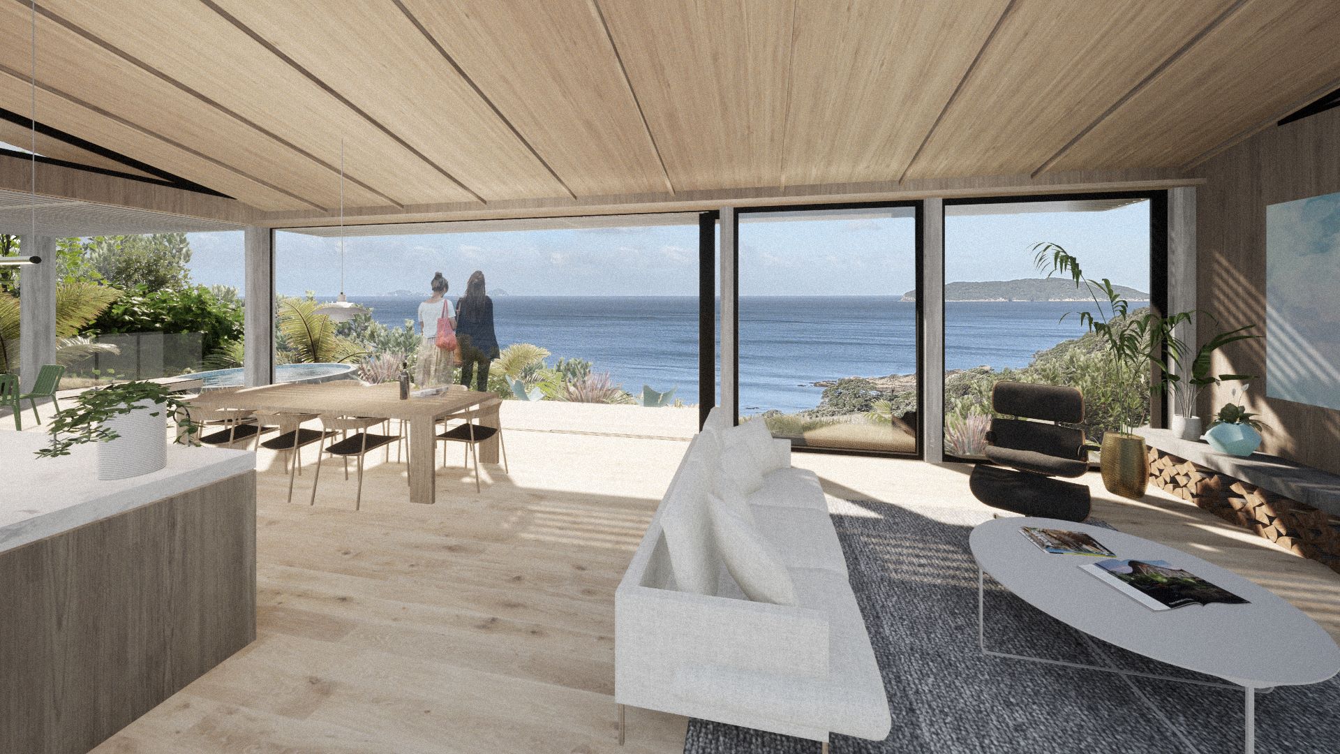 Te Karo House 2 - living room with view to ocean